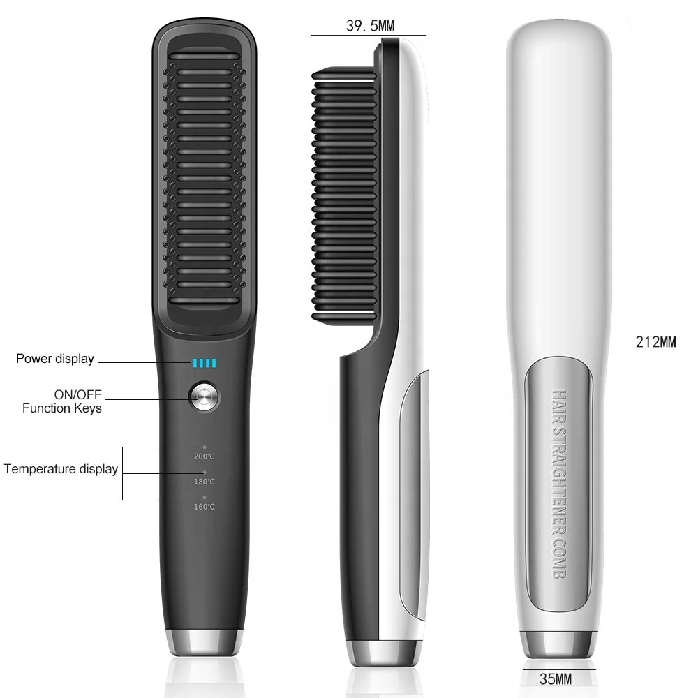 Cordless Ceramic Hair Straightening Brush Straight Hair Comb Straightener Iron Brush for Customized
