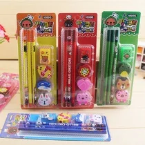Custom Logo Printed Christmas Gift Eraser Kids School Stationery Pencil Set