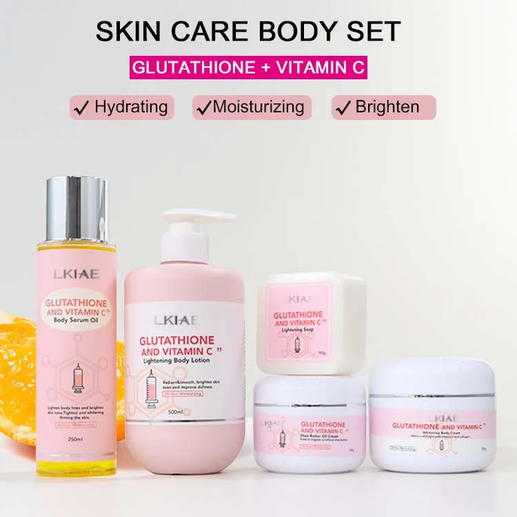 Private Label Luxurious Face & Body Care Vitamin C Whitening Moisturizer Cream Serum Lotion Soap Set for Women
