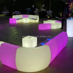 Modern LED Glowing Outdoor Dining Plastic Bar Furniture Sets for Home Bar Wedding Party & Lounge Events-Water Resistant Durable