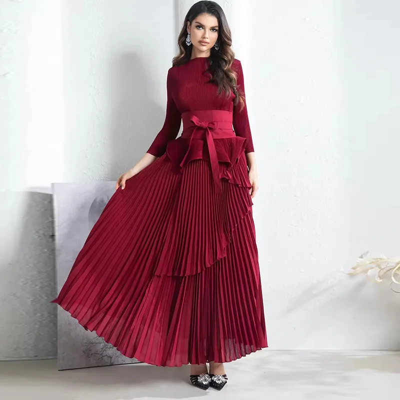 strapless open back dress Black Pleated Long Sleeve Dress For Party Wear Plus Size Women Black / 7XL main image 1