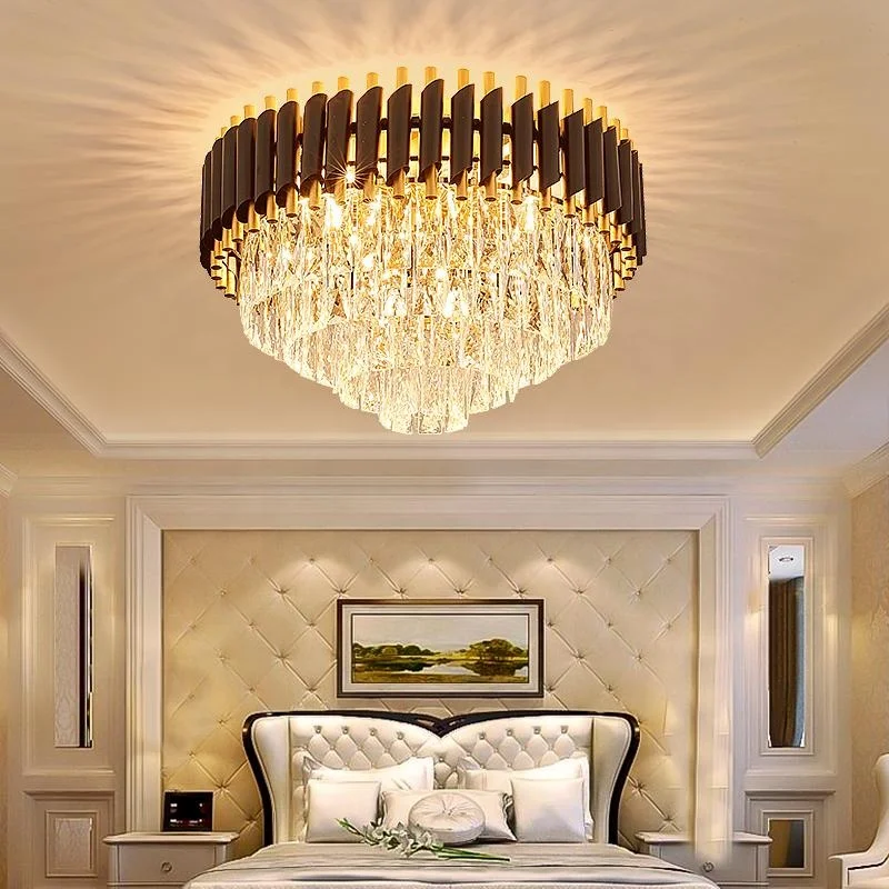 Small Round Crystal Ceiling Chandelier Lights With  Black Metal Parts