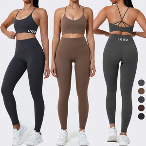Custom 2 Piece Sports bra High Waist Yoga Leggings Activewear Pilates Yoga Set Gym Clothes Workout Sets for Women athletic wear