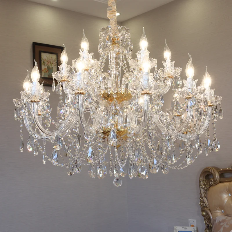 Luxury Modern Gold Glass K9 Crystal Chandelier Indoor Living Room Hanging Lighting for Hotel Bedroom Pendant Lights Chandeliers