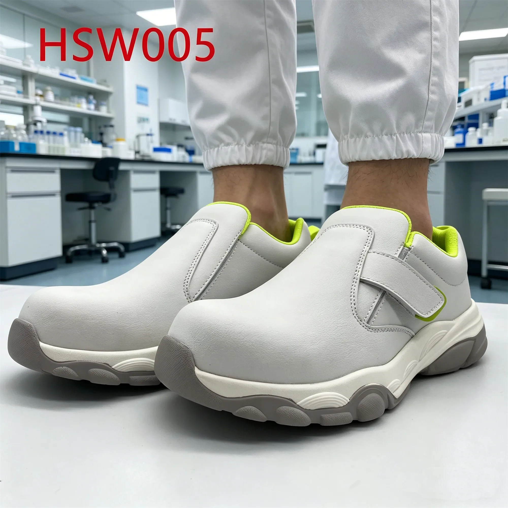 ZYF,Lint-free Cleanroom Magic Stickers Design White Safety Shoes Inspection Center Fiberglass Toe Insert Security Clogs HSW005