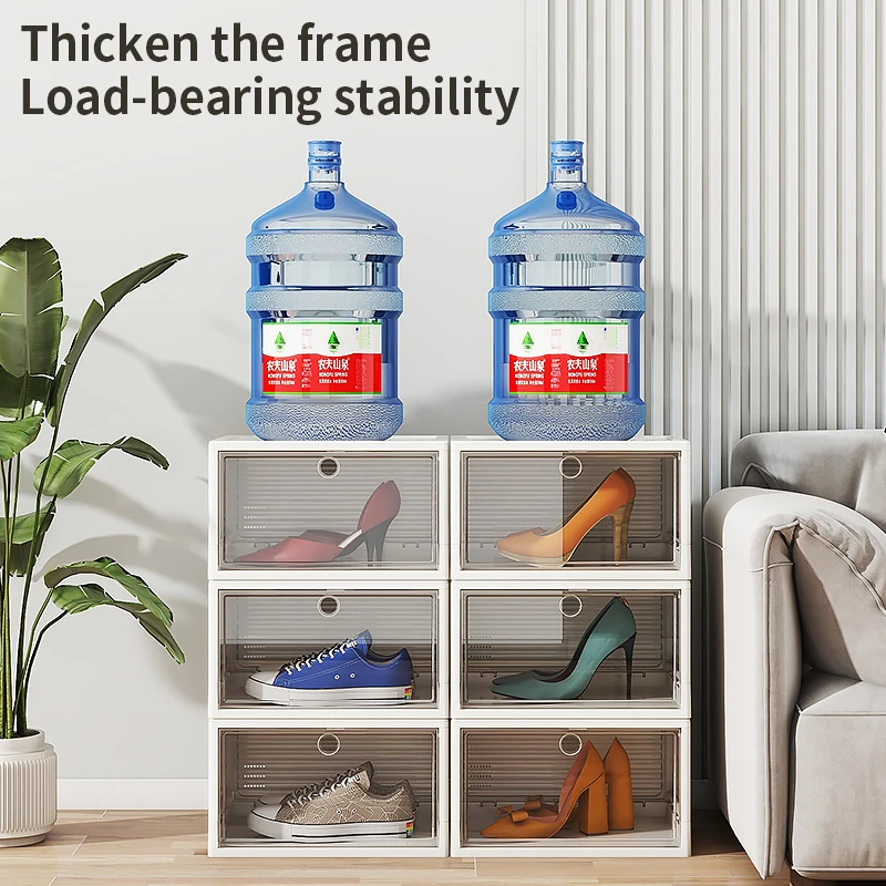 Haogle Wholesale Stackable Foldable Plastic Home Shoe Rack Square Transparent Clear Sneakers Shoe Storage Box