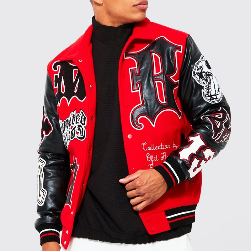 Custom bomber vty winter leather sleeves wool baseball letterman vintage varsity jacket for men_voghion.com