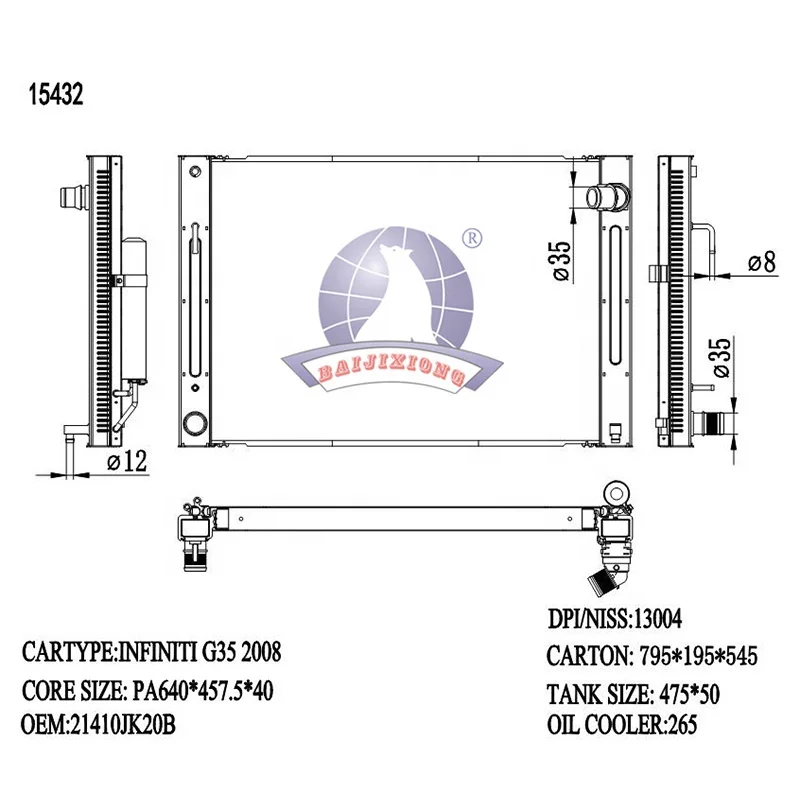 15432 OE 21410JK20B Aluminum Auto Radiator With AC Condenser for