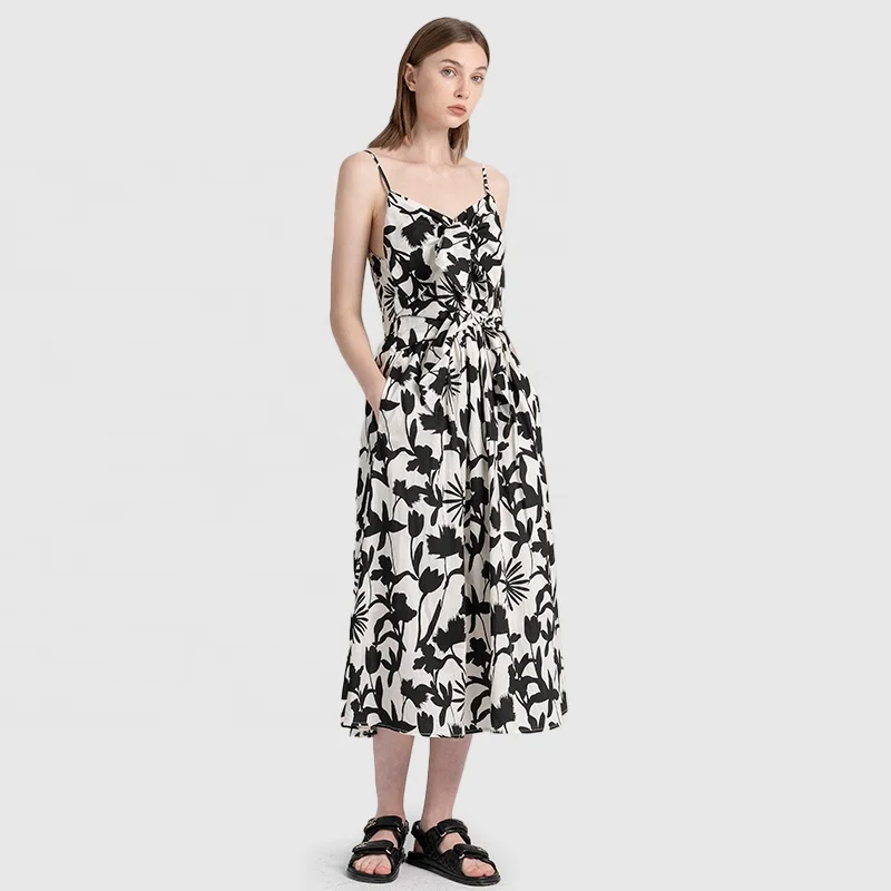 2024 Summer Women Holiday Style Boho Beach Long Dress Loose Sleeveless  Flower Printed Sun Maxi Casual Dresses With Pockets