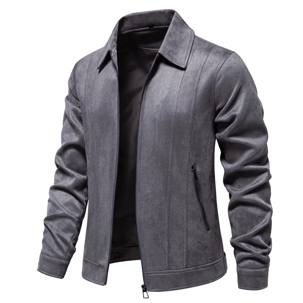 Men's Suede Jacket Solid Colour Lapel Casual Outdoor Autumn Coat_voghion.com
