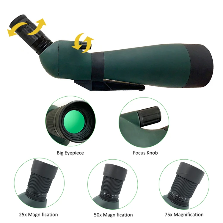 HOLLYVIEW 100mm Big Objective Optimized Long Range Zoom Scope 25-75x100 Optical Spotting Scope for Phone