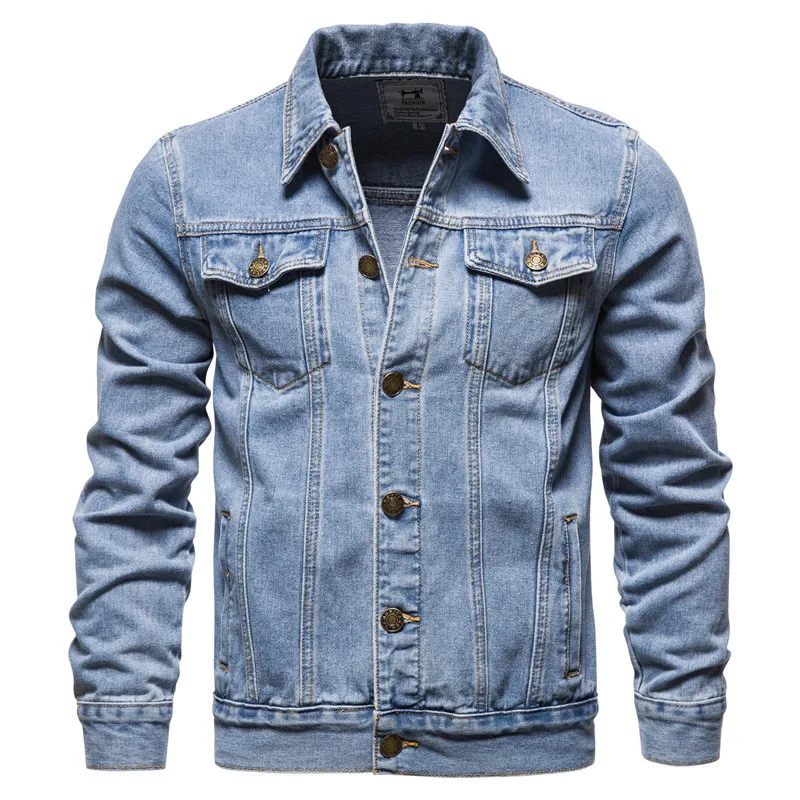 Classic Design Turn Down Collar Button up Long Sleeve Denim Jeans Jacket for Men Jacket Sehe Fashion