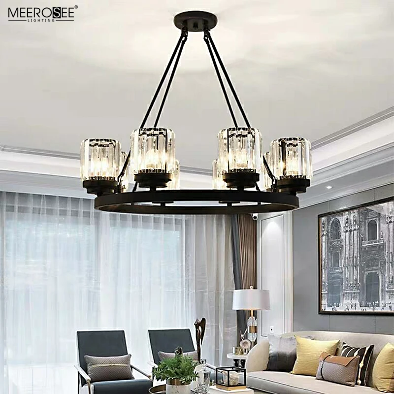 Meerosee Contemporary Crystal Chandeliers for Dining Room Rustic Pendant Lighting Fixture Hanging Round Kitchen Island MD86794