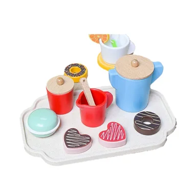 Wooden Home Simulation Food Dessert Cake Coffee Afternoon Tea pretend Play Preschool Toys For Girls