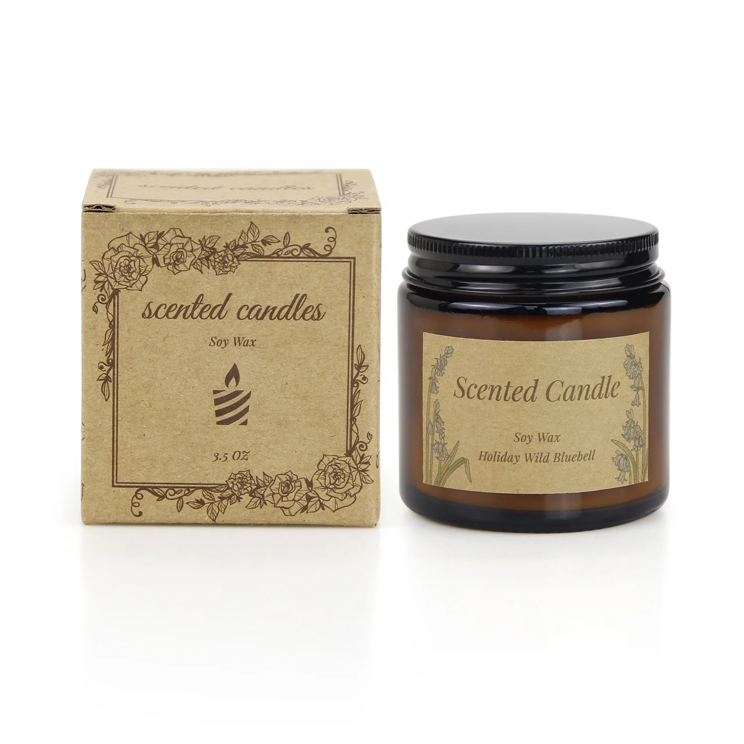 8 Scents for Choice Accept Customized 100 g Brown Glass Jar Packaged Soy Wax Scented Candle with Gift Box