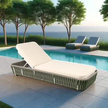 Modern Hotel Pool Side Outdoor Furniture Beach Sun Bed Aluminum Frame Rope Balcony Sun Lounger