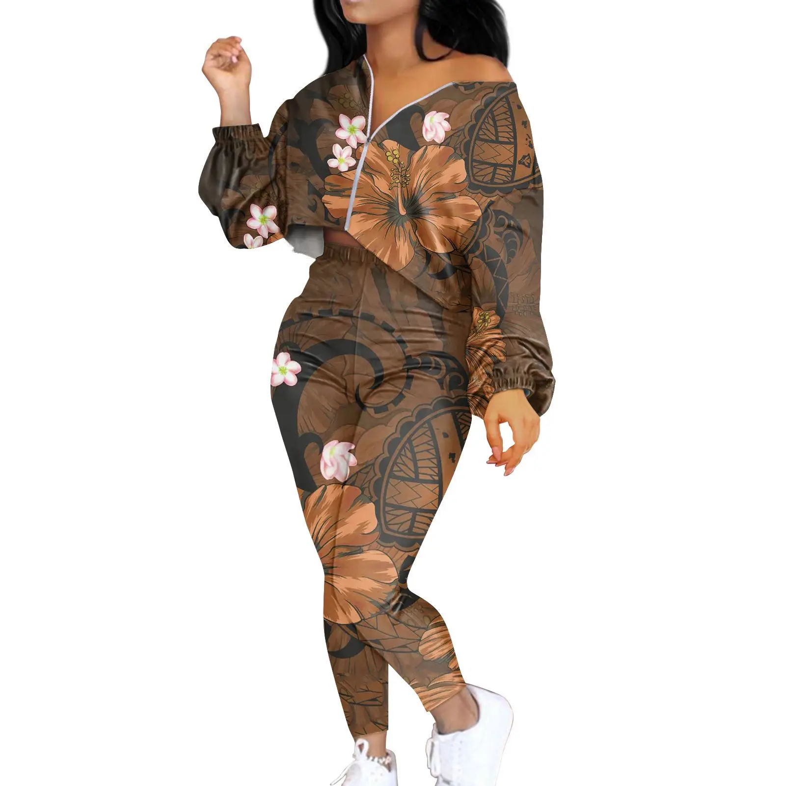 Tatuaje Polinesia Para Mujer,Ropa Estampada De Gran Tamaño  Personalizada,Mangas Largas Con Mallas,Conjuntos A Juego De Pantalón - Buy  Hawaiana Hibisco Polinesia De Flores,Plus Tamaño Vestido Sexy,2 Unids/set  Ropa De Las Mujeres De