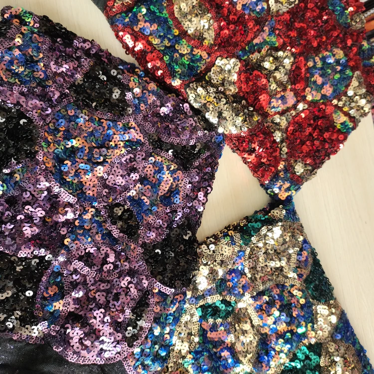 Текстильная ткань двусторонняя с вышивкой блестками сетчатая кружевная