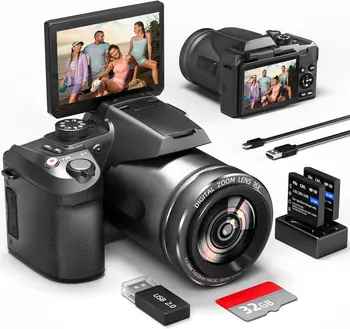Appareil Photo Compact Numérique 64MP 4K - Zoom 16x, Ultra-léger 120g - Parfait Pour Voyages, Vlogs Et Débutants - Écran 2.8", 17 Filtres