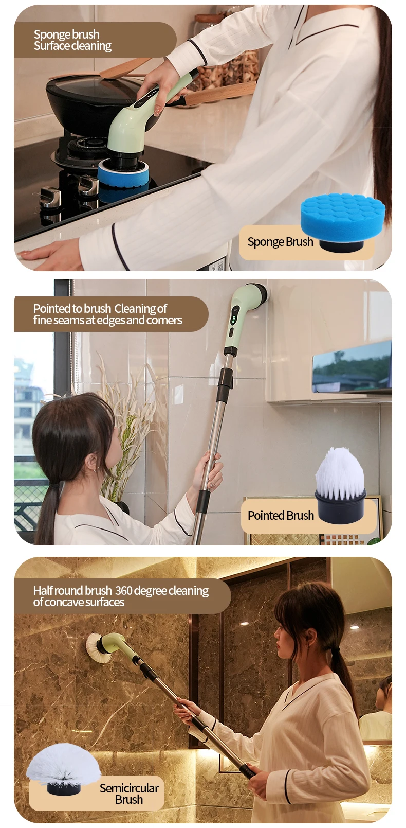 Handheld Electric Cleaning Brush Battery Waterproof Cleaner Long Handle ...