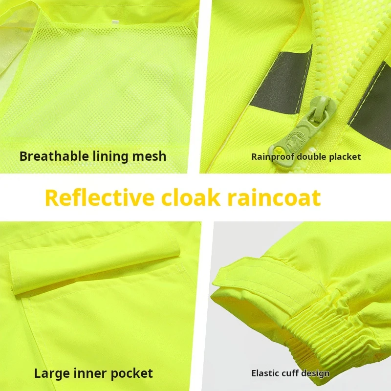 High visibility waterproof breathable reflective safety raincoat long rain jacket warning security m