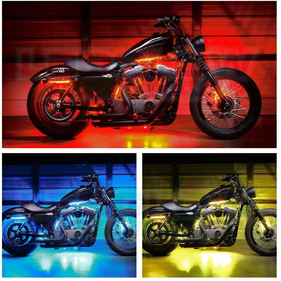 Универсальный мотоциклетный Декор PUERXIN, подсветка, неоновые огни RGB, разноцветные мотоциклетные декоративные атмосферные полосы, комплект осветительных ламп