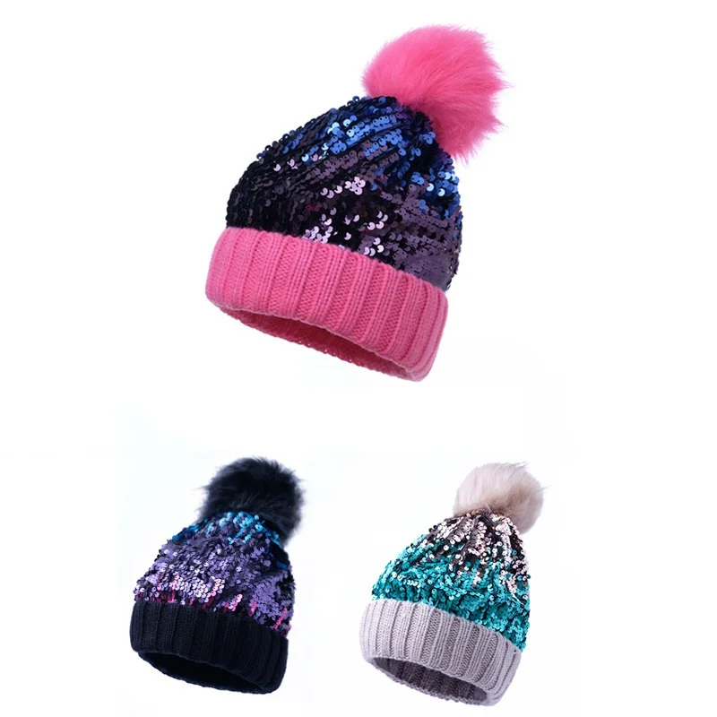 Knit Fur Pom Pom Wool Hat Beanie Hats 