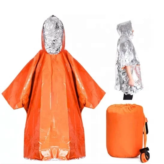 Emergency Rain Poncho With Mylar Blanket Liner - Survival Orange 4-pack ...