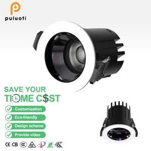 PULUOTI 12W 24°  75mm Adjustable Round IP20 Recessed LED Ceiling Light Modern Style Aluminum Body Spotlight Gun Black