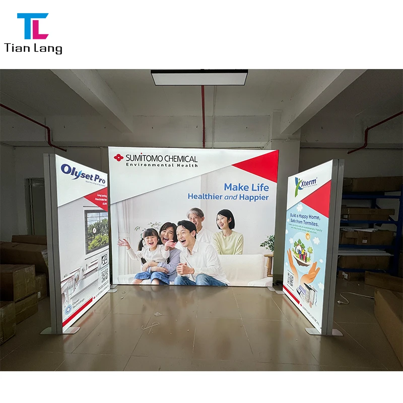 Booth 2.85*2.5 metri/9.35*8.2 piedi display wall standing frame LED advertising stoffa light box SEG biex ġewwa double-sided light box