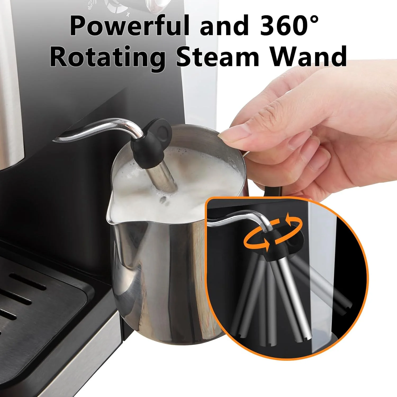 Aeomjk 1.5L エスプレッソマシン - 20バール カプチーノコーヒーメーカー