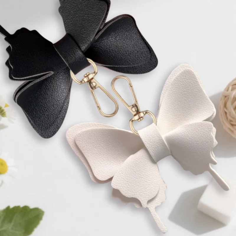 PU Leather Butterfly Shape Holder Creative Bag Charm Car Keychain Portable Case Key Organizer With Hook_voghion.com
