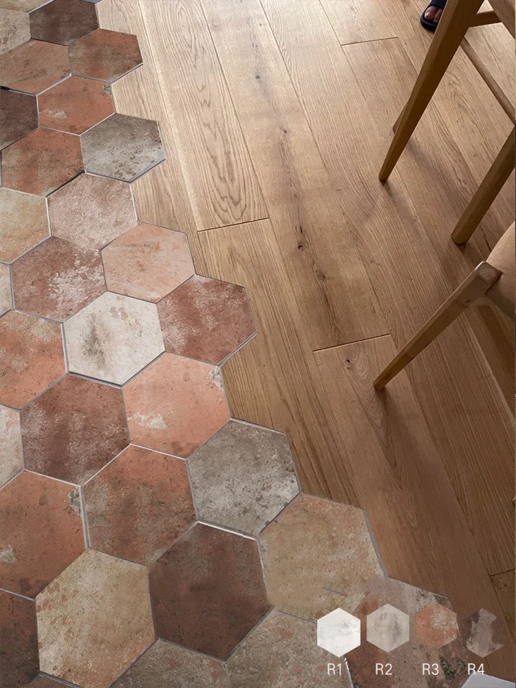 Clay Brick American Retro Hexagonal Tile Red Brick Wall in Bathroom and Kitchen Balcony Anti Slip Floor Tiles
