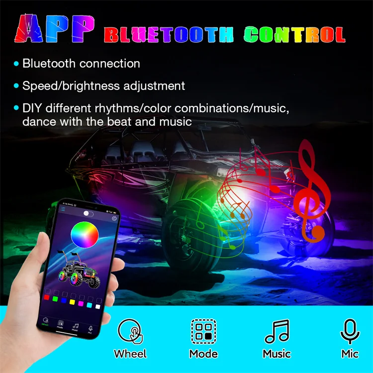 BLEDIM2 App and Remote Control 4 6 8 12 Pods RGBW Color With Turn Brake Reverse Lights 24 LED Rock Lights