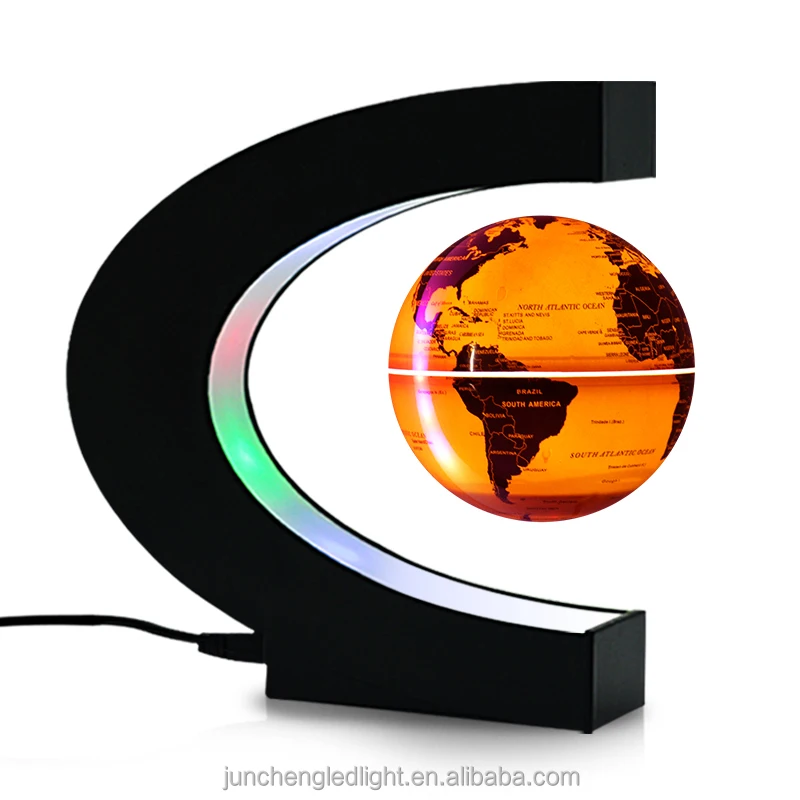 Magnetic Levitating Globe With LED Light Base - Floating Spinning World Map, C-Shape Stand, Auto-Rotating Desk Decor Gift