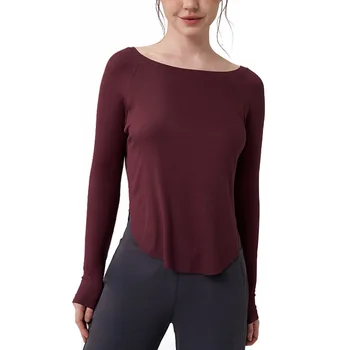 Roregal Casual Ribbed Oversized Long Sleeve Sport Tops Breathable Quick Dry Lightweight Yoga Top Skin Friendly