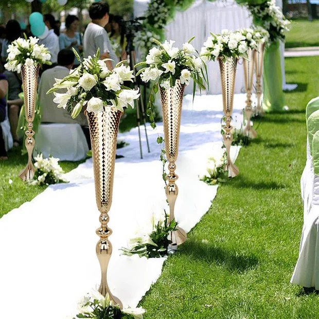 Gold Walkway Metal Iron Flower Vase Wedding Table Metal Vase Flowers