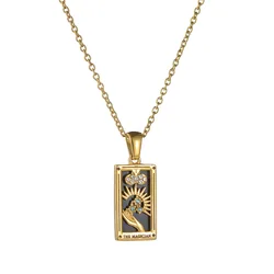Collar De Tarot Esmaltado Con Colgante Cuadrado – Chapado En Oro De 18 Quilates, Acero Inoxidable Hipoalergénico, Con Circón AAA