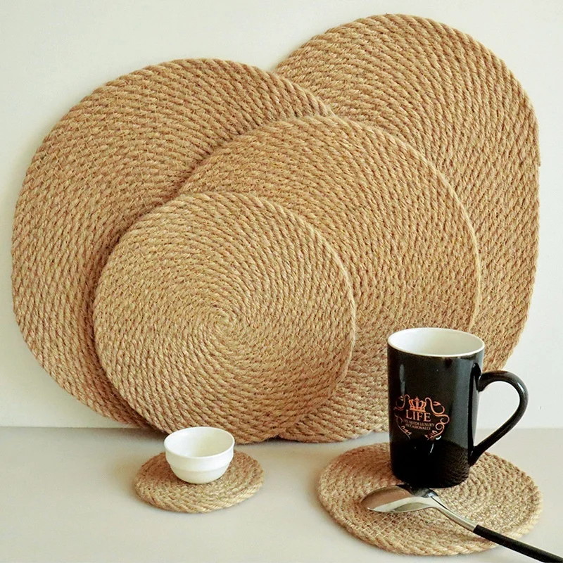 Modern Linen Grass Insulation Mat Set Dining Table Placemat Straw Woven Coaster Home Mug Mat Factory Stock Support Dropshipping