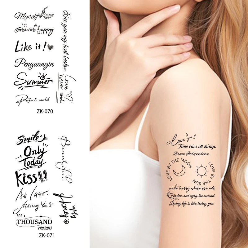 New Text Letter Line Herbal Juice Tattoo Stickers for Boys and Girls Half Permanent Tattoo Stickers for Arms