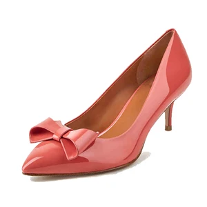 Hot Sale Coral Pink Patent Leather Pumps Bow Accent Stiletto Heel Luxury Party Daily Comfort Korean Style Wholesale OEM ODM