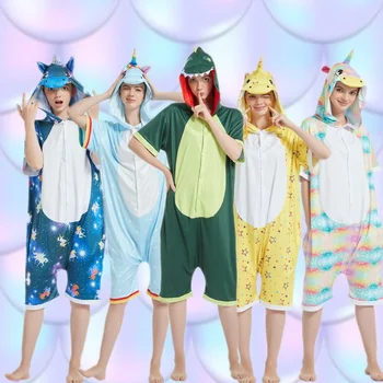 Wholesale Kartoon Summer Sleepwear Unisex Adult Cotton Unicorn Animal Onesie Cosplay Costume Summer Pajamas Costume For Kids