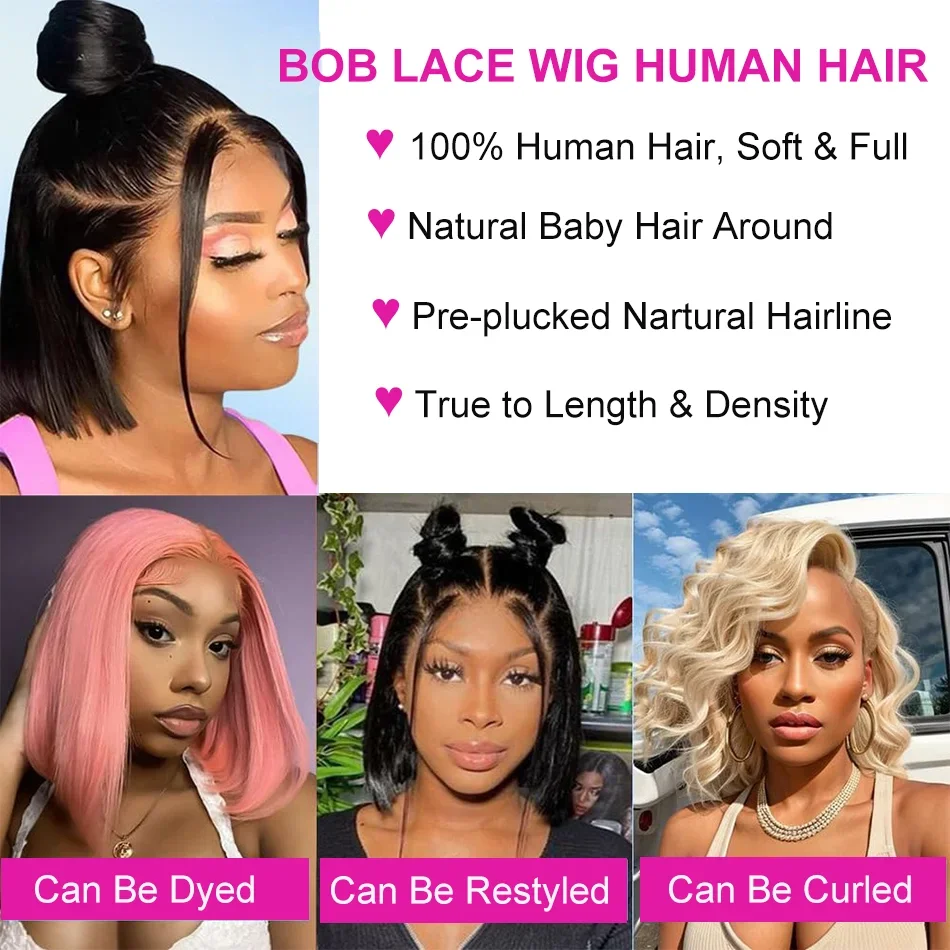 Kurze Bob-Perücke mit Spitzenfront, natürliches Menschenhaar, Perücken aus brasilianischem Remy-Haar, tiefe Welle, lockig, 4 x 4, 13 x 4_voghion.com