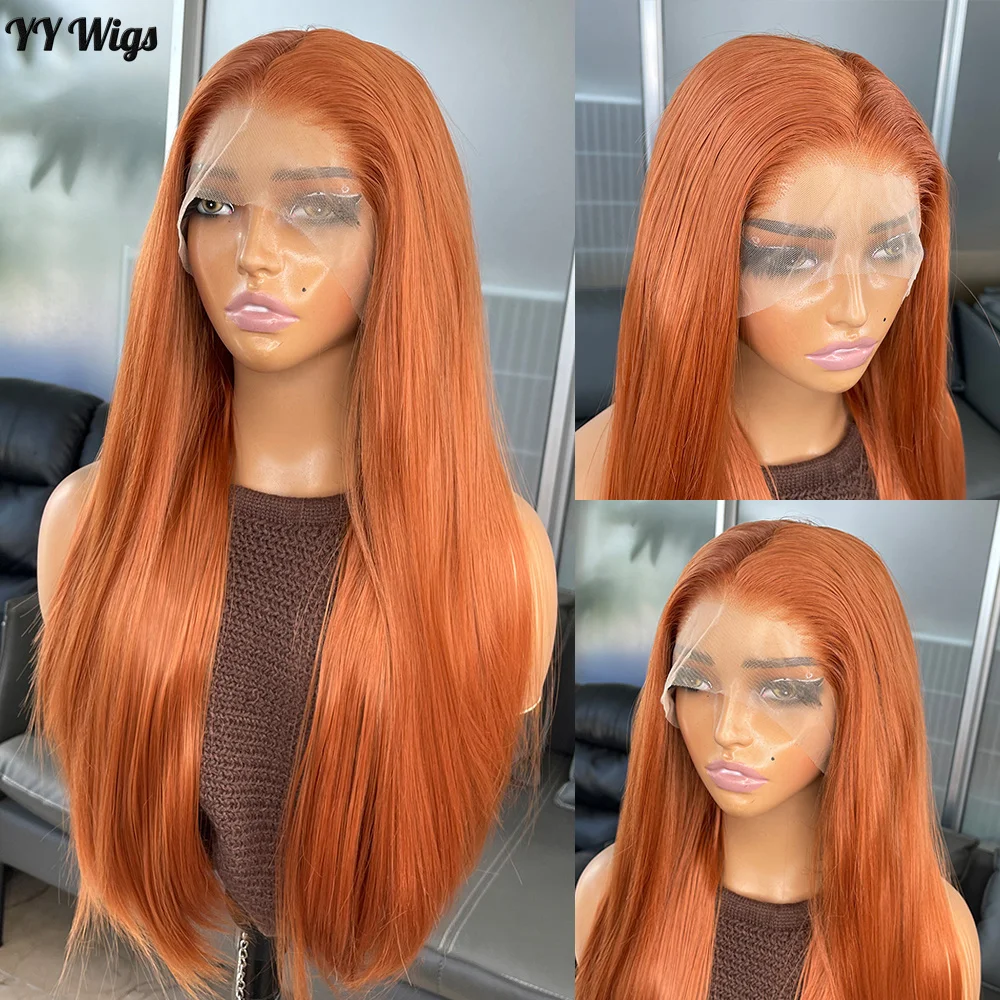 Long Heat Resistant 13x4 Synthetic Lace Front Wig Orange  display picture 1