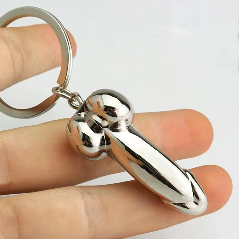 Adult Funny Silver Dick Key Ring - 3D Metal Keychain for