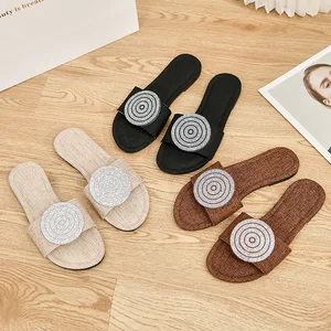 QuiteS 2026 Women's Elegant Round-Toe Flat-Heeled Sandals Slip-On Large Size Fashionable Summer Casual Office Outdoor Shoes