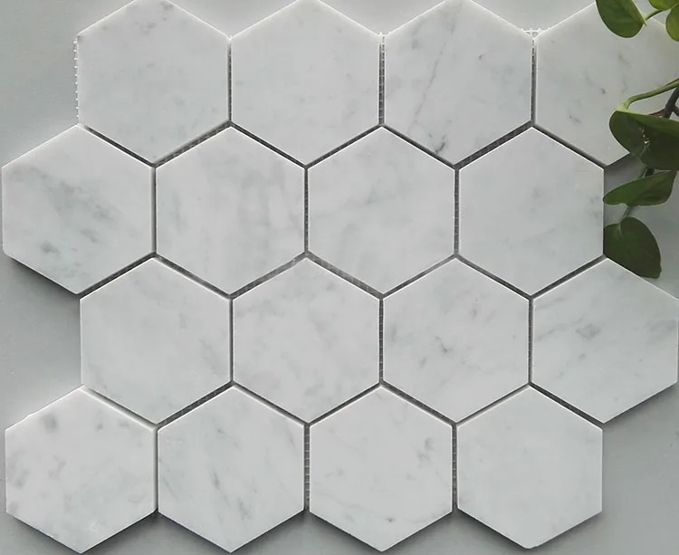 product modern natural mosaic floor tile white golden carrara marble hexagonal mosaic for kitchen backsplash villa kitchen bar tile-0