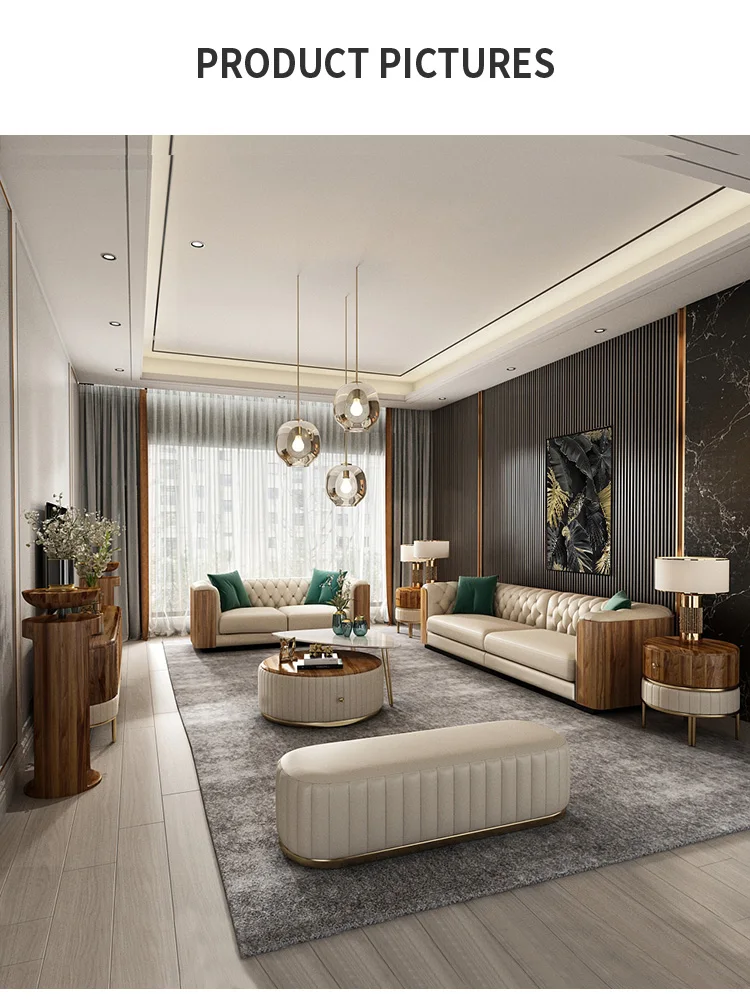 Luxury And Elegant Design Ebony Wood Living Room High Quality Leather ...