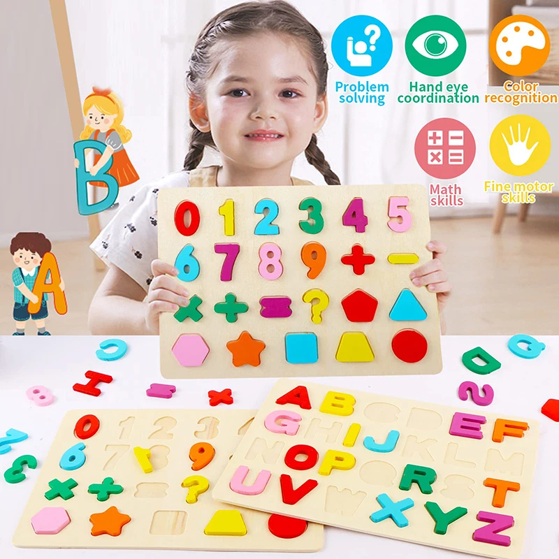 Wooden Puzzle Board Abc Letter And Number Kids Educational Learning Toys Kids Creative Alphabet
