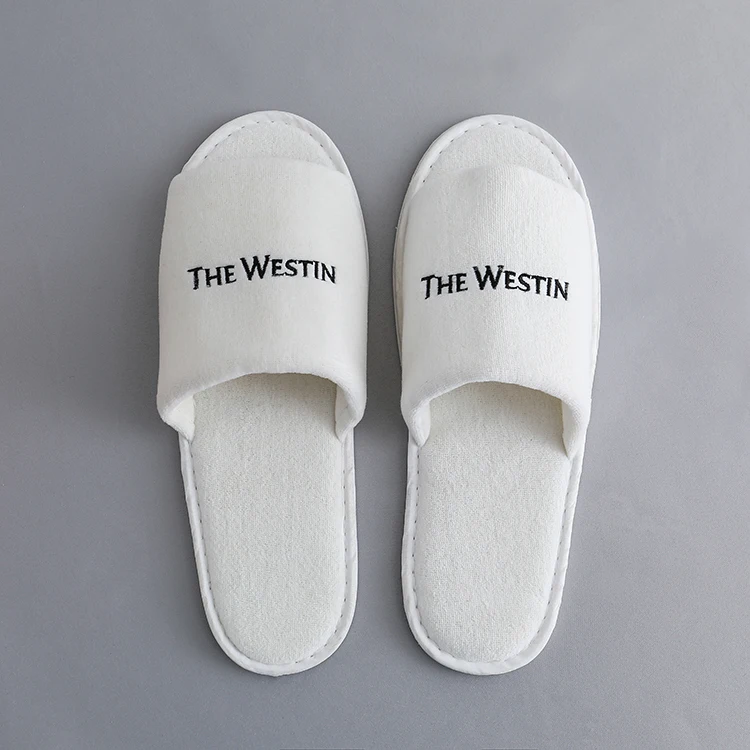 Льняные тапочки с логотипом на заказ для роскошных отелей одноразовые спальни спа-стиля вафельным открытым носком индивидуальные